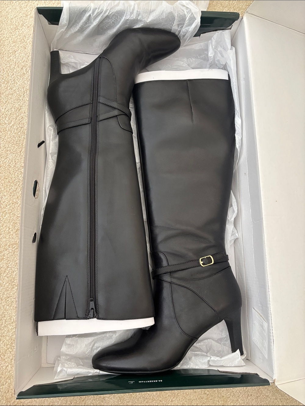 Lauren Ralph Lauren Black Knee-High Heeled Leather Boots 6.5